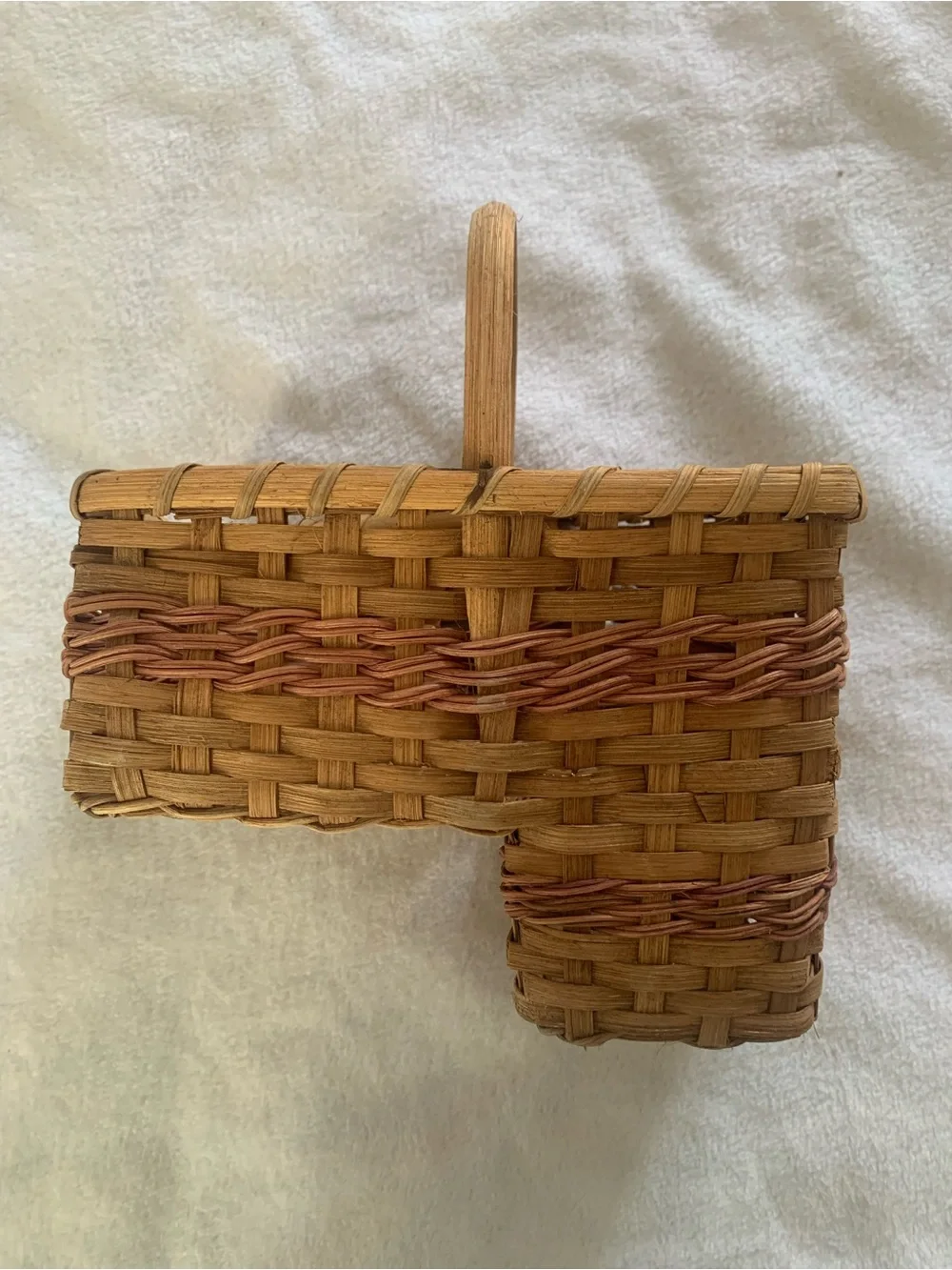 Vintage Wicker Mini Stair Basket, Plant Holder, Decor Organizer, Woven Wood
